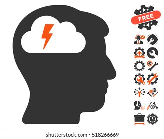 Brainstorming icon with bonus configuration icon set. Vector illustration style is flat iconic orange and gray symbols on white background.