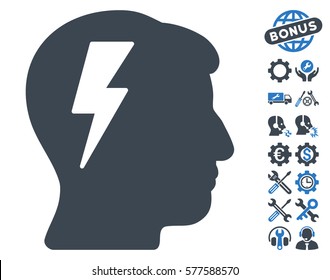 Brainstorming icon with bonus options pictures. Vector illustration style is flat iconic smooth blue symbols on white background.
