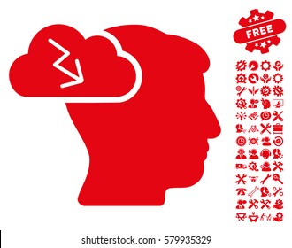 Brainstorming icon with bonus options icon set. Vector illustration style is flat iconic red symbols on white background.