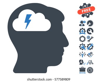 Brainstorming icon with bonus settings design elements. Vector illustration style is flat iconic smooth blue symbols on white background.