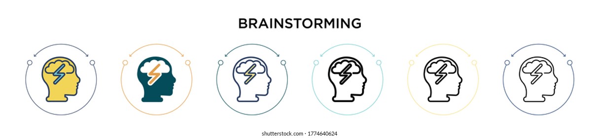 Icono de lluvia de ideas en el estilo relleno, delgado, contorno y trazo. Ilustración vectorial de dos diseños de vectores de lluvia de ideas en color y negro se pueden utilizar para móviles, ui, web