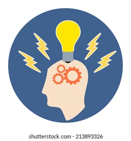 Brainstorming Icon. Flat style illustration. Isolated in colored circle on white background. 