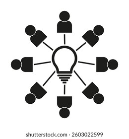 Brainstorming icon. Light bulb collaboration. Teamwork idea graphic. Vector group symbol.