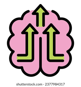 Vector de contorno de icono de lluvia de ideas. Zona de confort. Comenzar color de escape plano