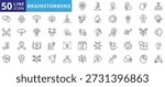 brainstorming icon pack outline contains creative work, imagination, business intelligence, idea, problem solving, innovation, discussion, knowledge transfer, sharing, thinking, machine learning