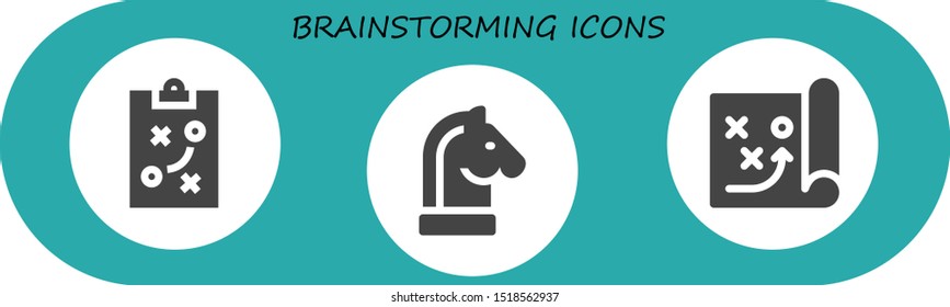 brainstorming icon set. 3 filled brainstorming icons.  Simple modern icons about  - Strategy