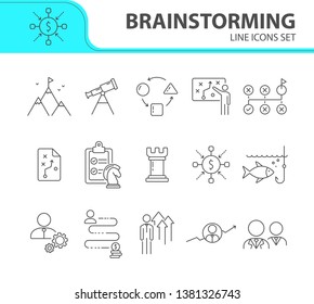 Brainstorming icon set. Line icons collection on white background. Decision, logic, strategy. Business concept. Can be used for topics like gamification, start-up, promotion