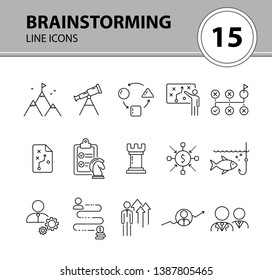 Brainstorming icon set. Line icons collection on white background. Decision, logic, strategy. Business concept. Can be used for topics like gamification, start-up, promotion