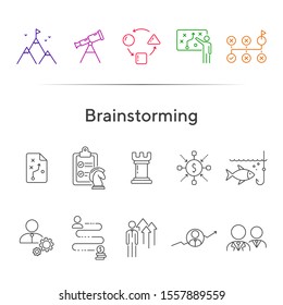Brainstorming icon set. Line icons collection on white background. Decision, logic, strategy. Business concept. Can be used for topics like gamification, start-up, promotion
