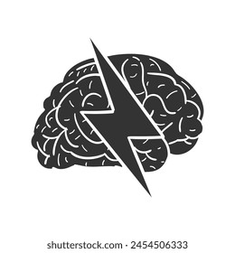 Brainstorming Icon Silhouette Illustration. Brain Storm Vector Graphic Pictogram Symbol Clip Art. Doodle Sketch Black Sign.