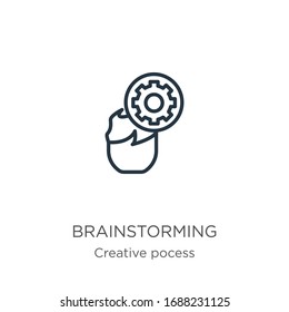Brainstorming icon. Thin linear brainstorming outline icon isolated on white background from creative pocess collection. Line vector sign, symbol for web and mobile