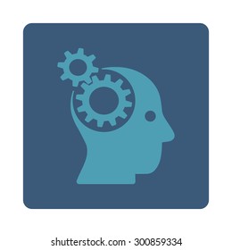 Brainstorming icon. Vector style is cyan and blue colors, flat rounded square button on a white background.