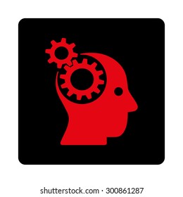 Brainstorming icon. Vector style is intensive red and black colors, flat rounded square button on a white background.