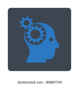 Brainstorming icon. Vector style is smooth blue colors, flat rounded square button on a white background.
