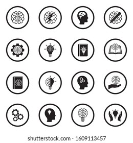 Brainstorming Icons. Black Flat Design In Circle. Vector Illustration.