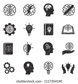 Brainstorming Icons. Black Scribble Design. Vector Illustration.
