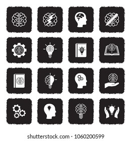 Brainstorming Icons. Grunge Black Flat Design. Vector Illustration. 
