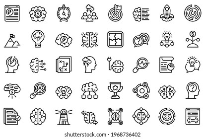 Brainstorming icons set. Outline set of brainstorming vector icons for web design isolated on white background