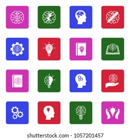 Brainstorming Icons. White Flat Design In Square. Vector Illustration. 