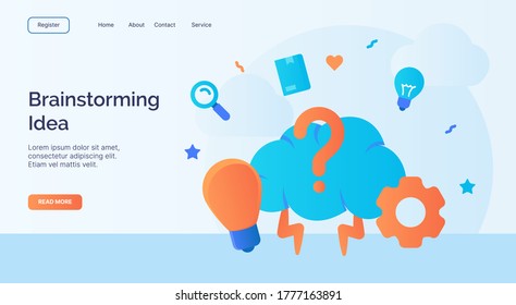 Brainstorming Idee Hirngetriebe Symbol Kampagne für Web Website Startseite Startseite Landing Template Banner mit Cartoon flach Stil.