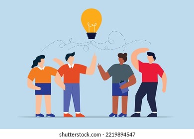 Brainstorming idea. business men and women brainstorming new lightbulb idea.