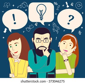 Brainstorming.Big idea, idea concept. Vector flat design illustration. Creative people are thinking