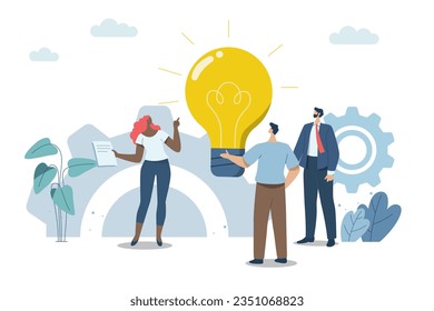 Brainstorming ideas creative, Finding suitable solutions and strategies together, Working as a team or collaboration, Cooperation, Team gathering ideas. Vector design illustration.