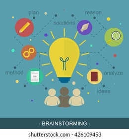Brainstorming ideas illustration flat concept. Editable vector design for your promotion materials or banner.