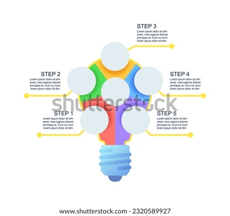 Brainstorming ideas infographic chart design template. Abstract infochart with copy space. Instructional graphics with 5 step sequence. Visual data presentation. Montserrat Medium, Regular fonts used