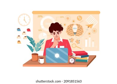 Brainstorming Illustration Konzept. Flache Illustration einzeln auf weißem Hintergrund.