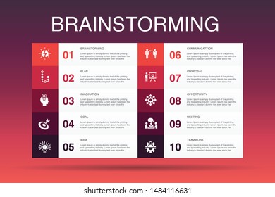 brainstorming Infographic 10 option template.imagination, idea, opportunity, teamwork simple icons