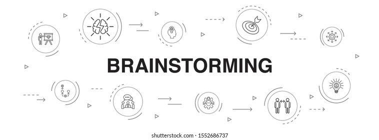 brainstorming Infographic 10 steps circle design. imagination, idea, opportunity, teamwork simple icons