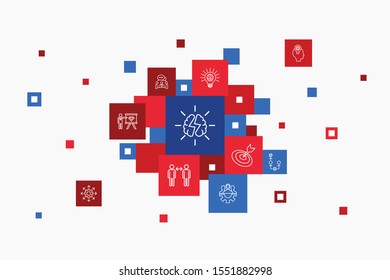brainstorming Infographic 10 steps pixel design. imagination, idea, opportunity, teamwork simple icons