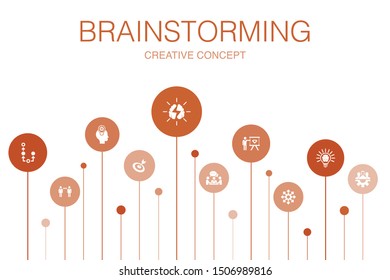 brainstorming Infographic 10 steps template. imagination, idea, opportunity, teamwork icons