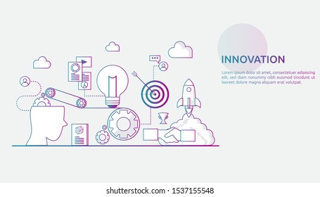 brainstorming innovation idea process and creative thinking concept with light bulb lamp for start up business project. illustration for web landing page, banner, presentation, social media, print