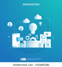 brainstorming innovation idea process and creative thinking concept with light bulb lamp for start up business project. illustration for web landing page, banner, presentation, social media, print