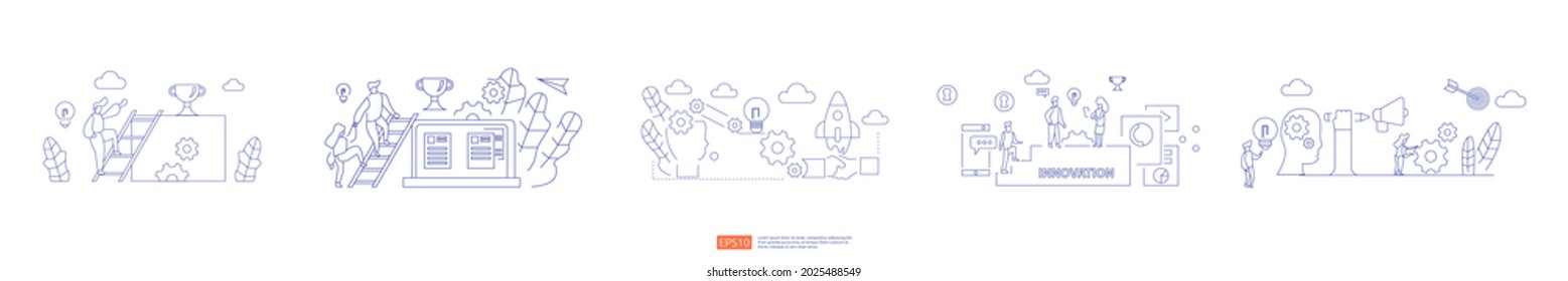 brainstorming innovation idea process and creative thinking concept with light bulb lamp for start up business project. illustration set for web landing page, banner, presentation, social media, print