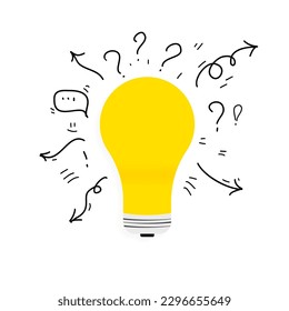Brainstorming with a light bulb is a flat illustration. Arrows drawing a light bulb.