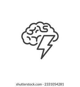 Brainstorming line icon. Brain power linear style sign for mobile concept and web design. Brain and storm lightning outline vector icon. Symbol, logo illustration. Vector graphics