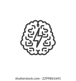 Icono de línea de lluvia de ideas. Cerebro con señalización de estilo lineal para el concepto móvil y el diseño web. Icono de vector de esquema de idea creativa. Símbolo, ilustración del logotipo. Gráficos vectoriales