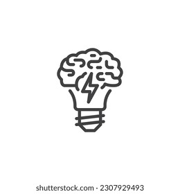 Brainstorming line icon. linear style sign for mobile concept and web design. Brain lamp and lighting outline vector icon. Symbol, logo illustration. Vector graphics