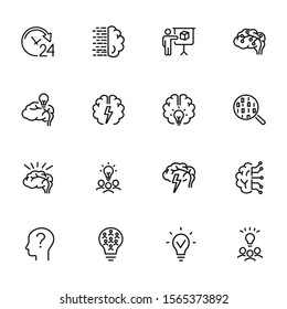 Brainstorming Line Icon Set. Shining Bulb, Idea, Charging. Brain Work Concept. Can Be Used For Topics Like Intelligence, Genius, IT Startup