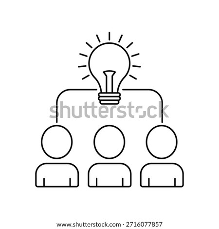 Brainstorming line icon. Thin line insight icon with group of people and black bulb. effective brainstorming and teamwork efforts symbol. 