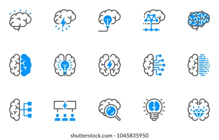 Brainstorming Line Icons Set. Brain, Creativity, Novel Idea. Editable Stroke. 48x48 Pixel Perfect.