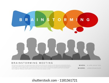 Brainstorming meeting template with speech bubbles and people silhouettes