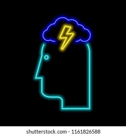 Brainstorming neon sign. Bright glowing symbol on a black background. Neon style icon. 
