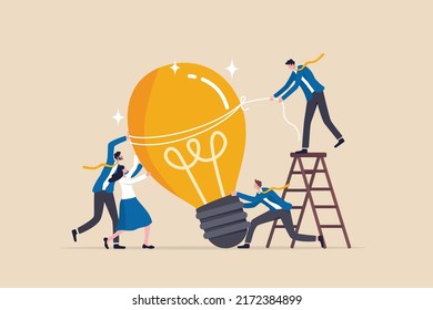 Brainstorming for new idea, teamwork collaboration for business development, innovation to get solution or creativity for business mission concept, business team people help stand the lightbulb idea.