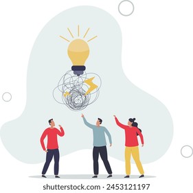 Brainstorming New Lightbulb Idea.Flat Vektorillustration. Teambesprechung oder Diskussion für Geschäftslösung oder Inspiration,