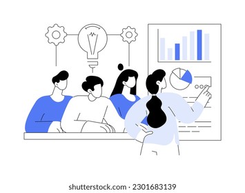 Brainstorming new product idea abstract concept vector illustration. Group of diverse colleagues discusses new business project, launching product process, teamwork organization abstract metaphor.