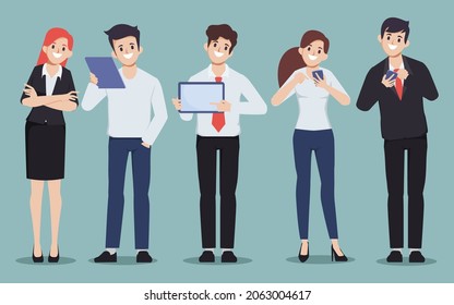 Brainstorming people with smartphone, character. Flat cartoon illustration vector design.